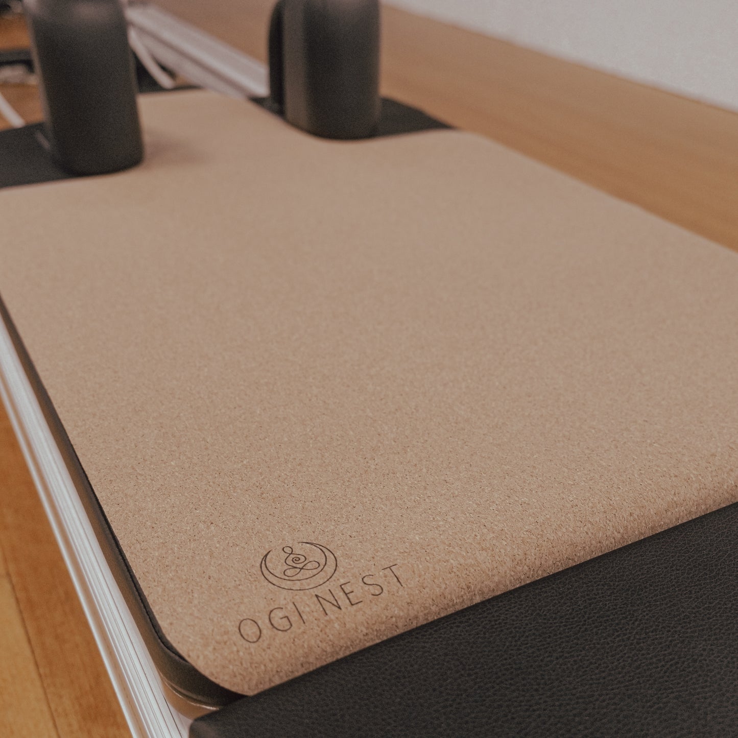 Original cork and natural rubber Pilates reformer mat.